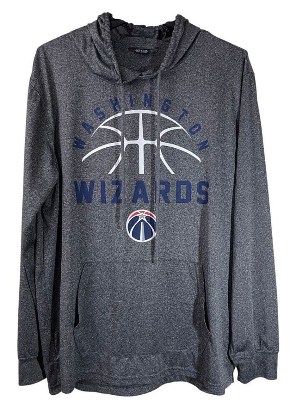 Washington Wizards Jersey Hoodie Mens Large Gray Spell Out Graphic Long Sleeve